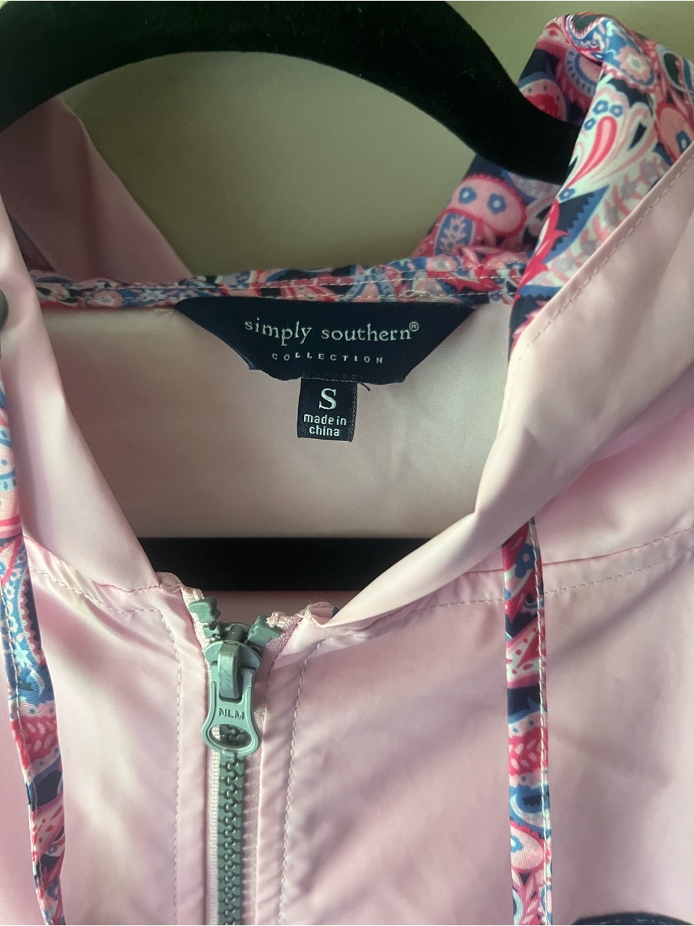 Simply Southern Pink Hooded Windbreaker with Multicolor Paisley Trim - Picture 2 of 3